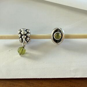 Retired Pandora Silver and Peridot (Green) Charms